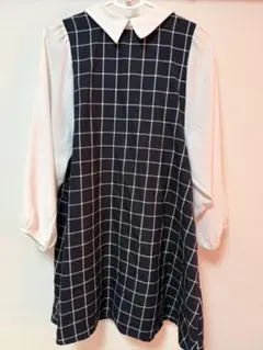 チェック柄ワンピース ネイビー