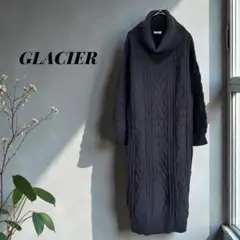 【グラシア】ニットワンピース　ロング丈　タートルネック　ローゲージ　チャコール