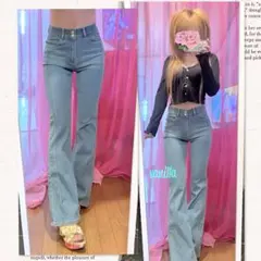 【Dazy】ハイウエスト 美脚 フレアデニムパンツ 平成ギャル y2k 韓国