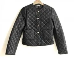 エストネーション38 黒フェイクレザーキルティングジャケット★中古品22AW