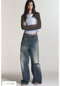 ZARA TRF折り返しウエストミッドライズデニムパンツ