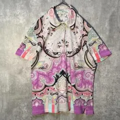 ETRO エトロ 好配色 ペイズリー柄&ロゴ 半袖シャツ 40サイズ イタリア製