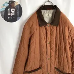 古着 キルティング ジャケット コーデュロイ襟 オレンジ茶色 レトロ L