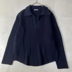 【メンズL/50】ブルネロクチネリ ニットポロ 長袖 スキッパー 紺 カットソー メンズL/50】ブルネロクチネリ ニットポロ 長袖 スキッパー 紺