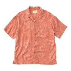 USA 古着 シルク 開襟 アロハシャツ ジャガード メンズL オレンジ