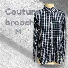 クチュールブローチ チェックシャツ ブラウス ブラック ホワイト 長袖 Mのサムネイル
