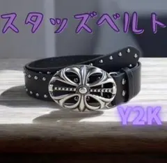 クロスバックル スタッズベルト 十字架 y2k 地雷系 パンク グランジ 黒