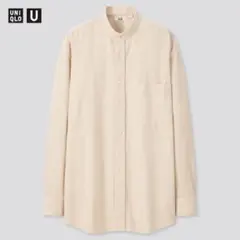 UNIQLOU コーデュロイワイドフィットスタンドカラーシャツ L ナチュラル