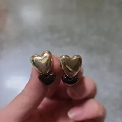 ダブルハート イヤリング ゴールドカラー