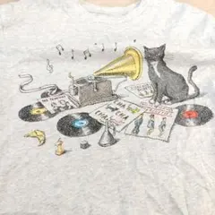 猫と蓄音機 イラスト 半袖Tシャツ グレーのサムネイル