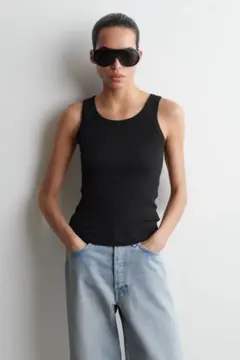COS リブ編みコットンタンクトップブラック Mのサムネイル