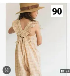 ペアマノン　チェックフリルサロペット　90cm