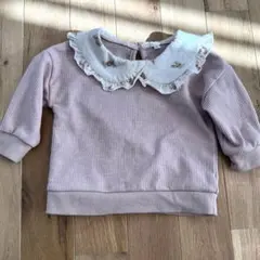 ピンク フリル付きクマ柄襟 トレーナー 80サイズ