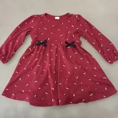 長袖ワンピース　赤　花柄