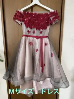 オフショルダー　パーティー　ドレス　シフォン 謝恩会　発表会　結婚式　赤　ピンク