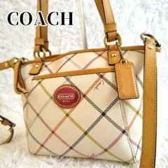 美品 COACH コーチ ハンドバッグ ボストンバック チェック柄 肩がけ 