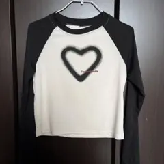 SHEIN ハート 長袖Tシャツ ブラック ホワイト Mサイズ 韓国風