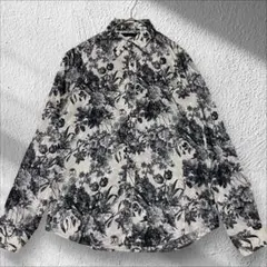 FUGA フーガ　ラグジュアリー織柄入　花柄ドレスシャツ　白　46 袖、襟針金入のサムネイル
