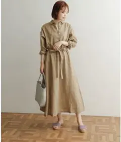 プラスオトハ】新品未使用タグ付き ベージュ シャツワンピース 長袖