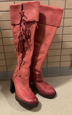 【新品】卑弥呼 レザー ロングブーツ 赤茶色