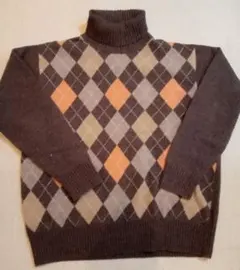 【EAST BOY イーストボーイ 】アーガイル柄タートルネックニット Lサイズ