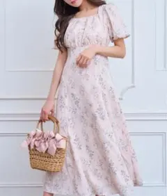 【トッコクローゼット】♡パール付きバックレースアップ♡フラワープリントワンピース