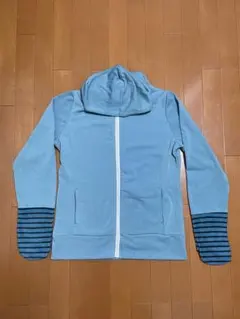 水色 ストライプ 袖 フード付き パーカー