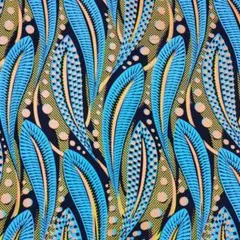 【セール】アフリカンプリント 1ヤード　水色 薄オレンジ箔プリント コットン