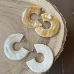 フープピアス　C型フープ　水牛　バッファローホーン　アイボリー　白　ベージュ