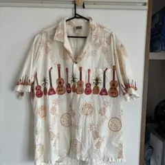 メンズ　半袖　アロハシャツ　ハワイ製　ギター柄　2XL オープンカラーシャツのサムネイル