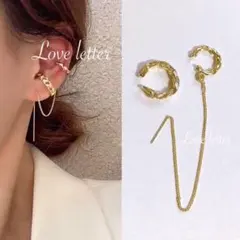 No.754 シンプルゴールドイヤーカフ型ピアス2点set 韓国 上品 高見え
