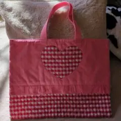 入学入園グッズ ピンクのハート型手提げ袋