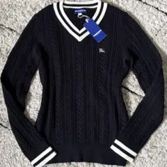 【タグ付き✨】バーバリーブルーレーベル　ケーブルニット　チルデンニット　刺繍　M