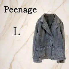 ◇テーラードデニムジャケット【L】異素材切替 ブラックデニム ケミカル 綿100