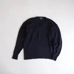90s polo Ralph Lauren ネイビー Vネック セーター ラルフ