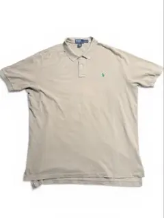 【希少XXL】90s ラルフローレン ポロシャツ ベージュ 緑ポニー 刺繍ロゴ