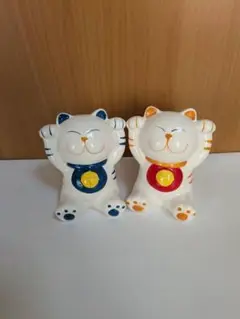 260 招き猫　青　赤　縁起物　2匹セット