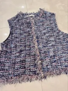 【未使用品】ZARAザラ24SS商品★ツイードショートジレ★サイズL