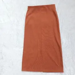 レカ オレンジ リブ タイトスカート ロング ニット韓国製 茶 スリット М-Lのサムネイル