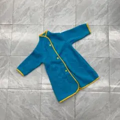 ノーブランド フリースコート パイピング ボタンフロント 長袖 Aライン ブルー