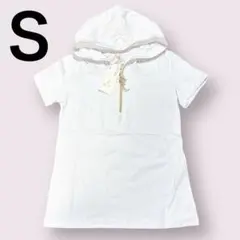 半袖Tシャツ パーカー 無地 ストレッチ スリム 白 Ｓサイズ