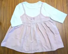 130 重ね着トップス 2点セット半袖 リボン キャミソール ピンク