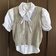 OLIVE des OLIVE シャツ×ケーブルベストセット　トップグレー　F