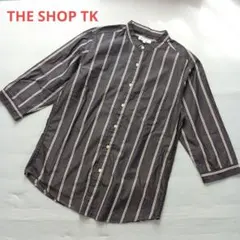 THE SHOP TK　バンドカラーストライプシャツ　7分袖のサムネイル