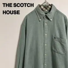 THE SCOTCH HOUSE 緑色 長袖BDシャツ　S ヘリンボーン織　秋冬のサムネイル