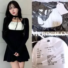 ダーリッチ ネックリボンデザインフレアニットミニワンピース 黒