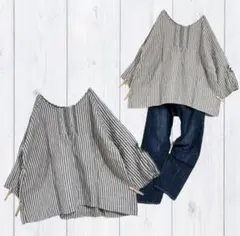 ナオ様専用　SM2 ゆったりふんわりリネンストライプ ブラウス　リボン