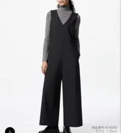 UNIQLOユニクロ 黒 lサイズ ユニクロ Vネック オールインワン