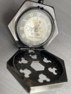 ミッキーマウス 六角形懐中時計 チェーン付き