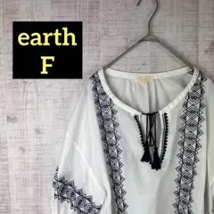 earth アース【F】レディースシャツ/ブラウス/七分袖/フリル/アジアン